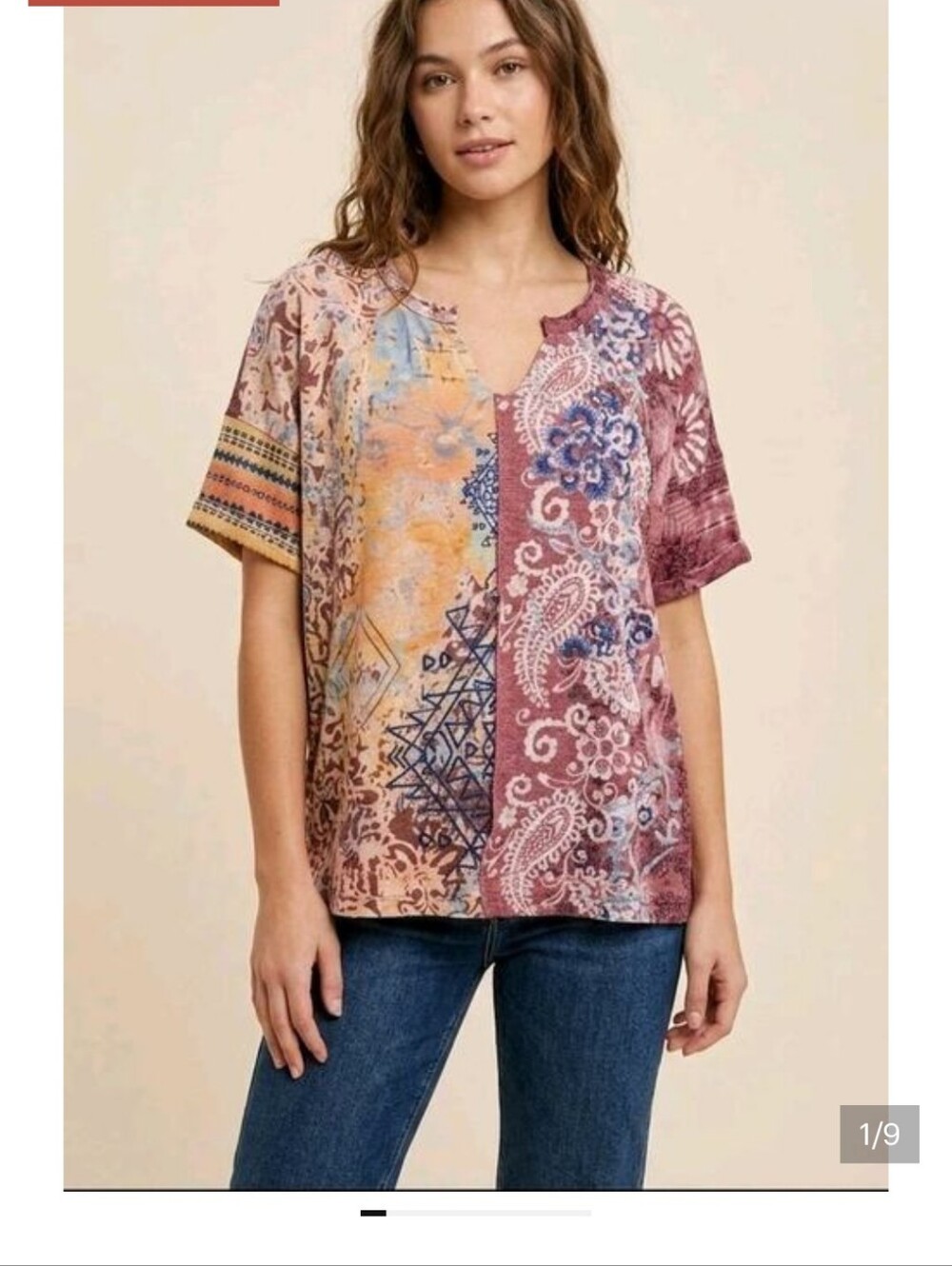 Sundance Patchwork Paisley Floral Cotton Tunic Gladiola Tee